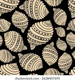 Seamless vector pattern of hand drawn seashells. Nautical design. Ocean pattern for textile, wallpaper and interior design. Summer print for background, textile, fabric