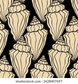 Seamless vector pattern of hand drawn seashells. Nautical design. Ocean pattern for textile, wallpaper and interior design. Summer print for background, textile, fabric