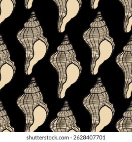Seamless vector pattern of hand drawn seashells. Nautical design. Ocean pattern for textile, wallpaper and interior design. Summer print for background, textile, fabric