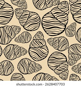 Seamless vector pattern of hand drawn seashells. Nautical design. Ocean pattern for textile, wallpaper and interior design. Summer print for background, textile, fabric