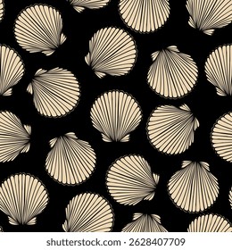 Seamless vector pattern of hand drawn seashells. Nautical design. Ocean pattern for textile, wallpaper and interior design. Summer print for background, textile, fabric