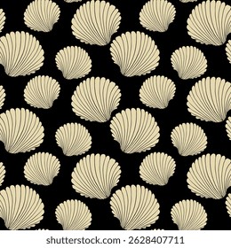Seamless vector pattern of hand drawn seashells. Nautical design. Ocean pattern for textile, wallpaper and interior design. Summer print for background, textile, fabric