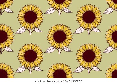Seamless vector pattern with hand drawn sunflowers. Autumn floral design for printing on textile, fabric, wallpaper, packaging, covers and other surfaces.