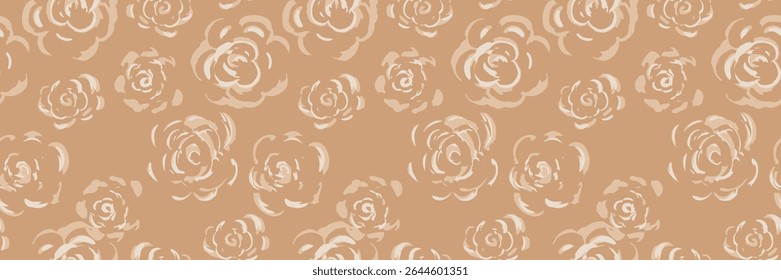 Seamless vector pattern with hand drawn abstract roses in beige and cream tones. Artistic floral design ideal for textiles, wallpapers, wedding decor, packaging, and branding