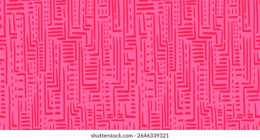 Seamless vector pattern with hand drawn abstract geometric lines and shapes in red and pink tones. Template for backgrounds, packaging, textiles, home decor, and ethnic inspired designs