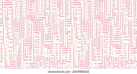 Seamless vector pattern with hand drawn abstract geometric lines and pink shapes. Template for backgrounds, packaging, textiles, home decor, and ethnic inspired designs