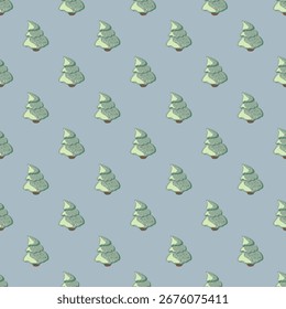 Seamless vector pattern with hand drawn Christmas trees on soft blue background. Perfect for holiday fabric, textile design, wrapping paper, wallpaper and festive decorations