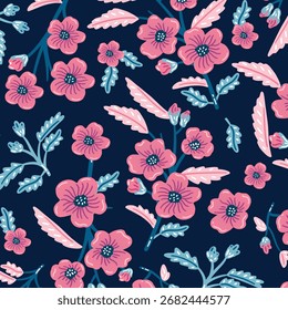 Padrão de vetor sem costura com flores vintage groovy desenhadas à mão. Perfeito para design têxtil, papel de parede ou impressão. 
