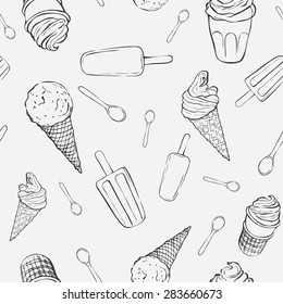 Seamless vector pattern with hand drawn ice cream. Suitable for packaging design.