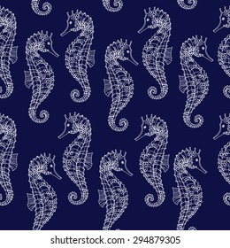 Seamless vector pattern with hand drawn doodle seahorse illustrations