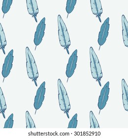 Seamless vector pattern with Hand drawn feathers. 