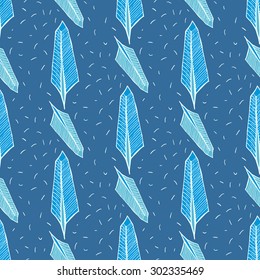 Seamless vector pattern with Hand drawn feathers. 