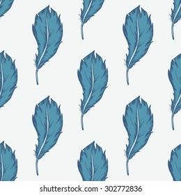 Seamless vector pattern with Hand drawn feathers. 