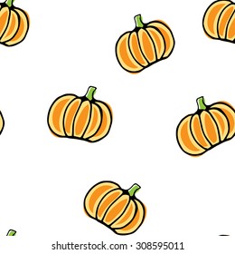 Seamless vector pattern, hand drawn pumpkin background. 