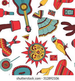 Seamless vector pattern with hand drawn mexican elements. Perfect background for your design. Travel to Mexico texture.