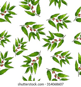 Seamless vector pattern with hand drawn coffee branches.