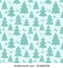 Seamless vector pattern with hand drawn christmas trees. Perfectly for fabric print, wallpapers, backgrounds, wrapping paper, cards design