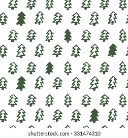 The seamless vector pattern with hand drawn Christmas trees. Can be used for wrapping paper, banners and other decorations