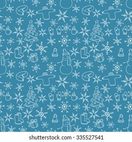 Seamless vector pattern with hand drawn winter elements . Perfect artistic background for your design.