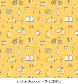 Seamless vector pattern with hand drawn elements.