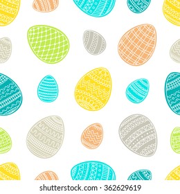 Seamless vector pattern with hand drawn easter eggs. On white background.