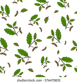 Seamless vector pattern with hand drawn oak tree branches.