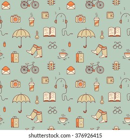 Seamless vector pattern with hand drawn elements.