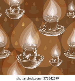 Seamless vector pattern with hand  drawn  white silhouette candles.