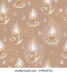 Seamless vector pattern with hand  drawn  white silhouette candles.