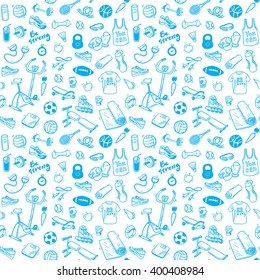 Seamless vector pattern  with hand drawn sport and healthy lifestyle elements