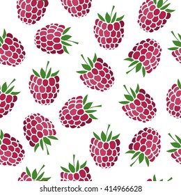 Seamless vector pattern with hand drawn raspberry on white background. Doodle hand drawn isolated raspberry pattern on white background