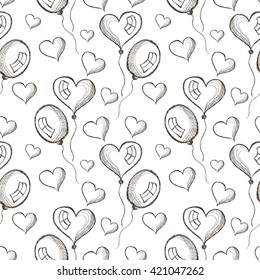 Seamless vector pattern with hand drawn air balloons on the white background. Series of Cartoon, Doodle, Sketch and Hand drawn Seamless Patterns.