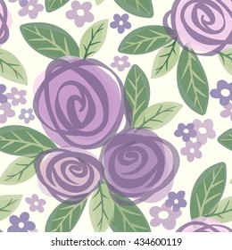 Seamless vector pattern with hand drawn sketch roses and flowers