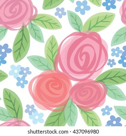 Seamless vector pattern with hand drawn roses and flowers