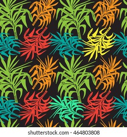 Seamless vector pattern with Hand drawn palm leaves. Floral background.