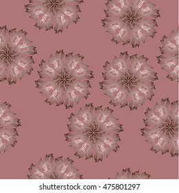 Seamless vector pattern. Hand drawn foliage circles on the light brown background.