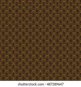Seamless vector pattern with hand drawn abstract ink traditional Asian wave or scales of fish or dragon for fabric, cards, invitations, wrapping paper, stationery and web backgrounds