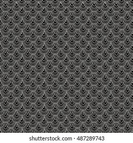 Seamless vector pattern with hand drawn abstract ink traditional Asian wave or scales of fish or dragon for fabric, cards, invitations, wrapping paper, stationery and web backgrounds