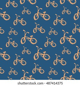 Seamless vector pattern with hand drawn ink sketch bicycle.