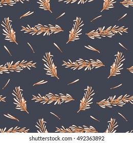 Seamless vector pattern with hand drawn rosemary branches, herbs background