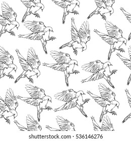 Seamless vector pattern with hand drawn isolated birds in doodle style for your design