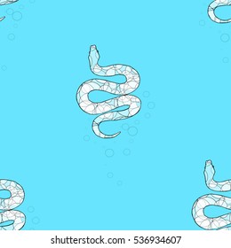 Seamless vector pattern with hand drawn water snakes and bubbles