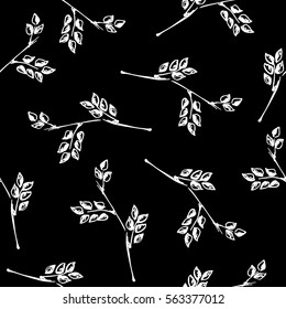 Seamless vector pattern, hand drawn background with branch and leaves. Hand sketch drawing. Doodle style. Series of Hand Drawn Patterns