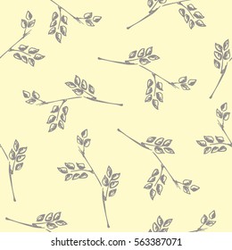 Seamless vector pattern, hand drawn background with branch and leaves. Hand sketch drawing. Doodle style. Series of Hand Drawn Patterns