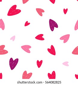 Seamless vector pattern of hand drawn hearts 5 colors