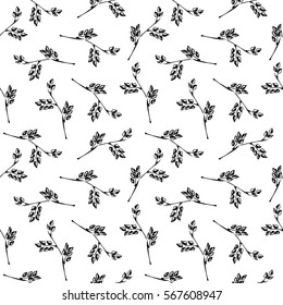 Seamless vector pattern, hand drawn background with branch and leaves. Hand sketch drawing. Doodle style. Series of Hand Drawn Patterns