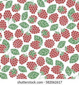 Seamless vector pattern with hand drawn raspberry on white background. Doodle hand drawn isolated raspberry pattern on white background