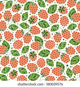 Seamless vector pattern with hand drawn yellow raspberry on white background. Doodle hand drawn isolated raspberry pattern on white background