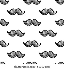 Seamless vector pattern with hand drawn moustache