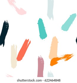 Seamless vector pattern with hand drawn colorful brushstrokes on white. Abstract oil painting background